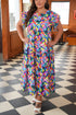 Geometric Print Tiered Ruffled Short Sleeve Maxi Dress