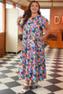 Geometric Print Tiered Ruffled Short Sleeve Maxi Dress