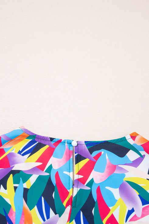 Geometric Print Tiered Ruffled Short Sleeve Maxi Dress
