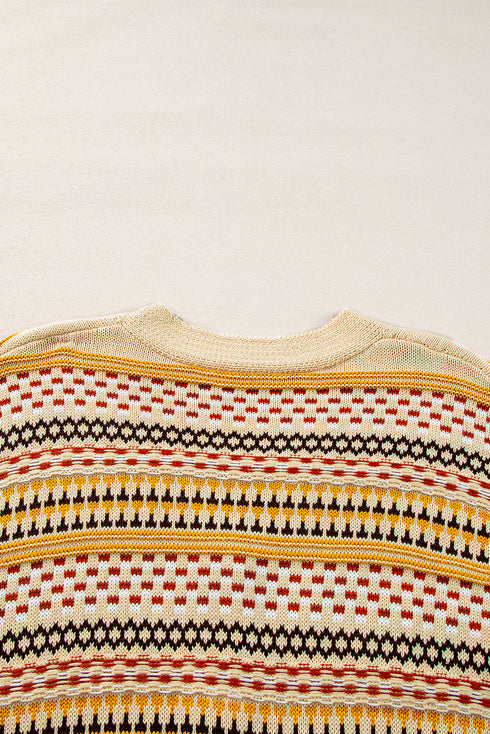 Geometric Print V Neck Button Down Cardigan