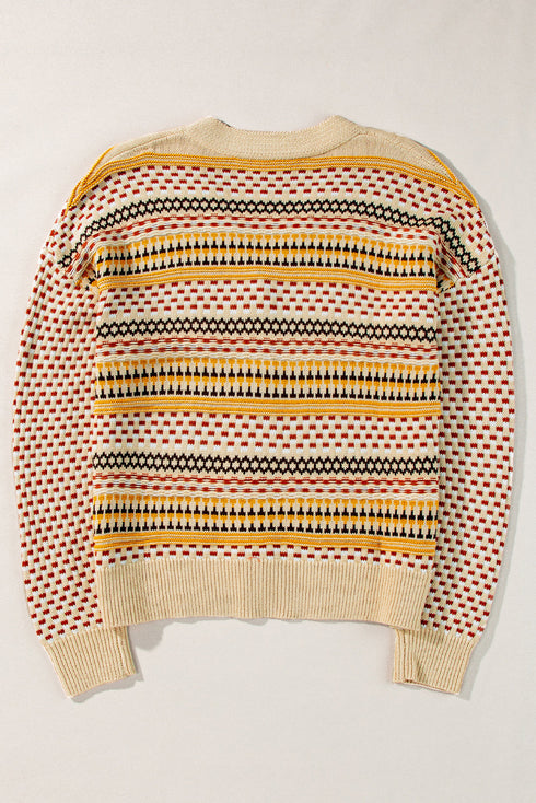 Geometric Print V Neck Button Down Cardigan