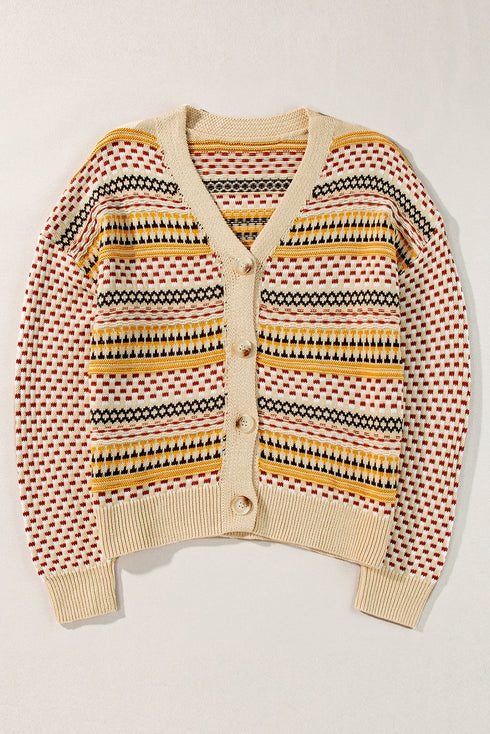Geometric Print V Neck Button Down Cardigan