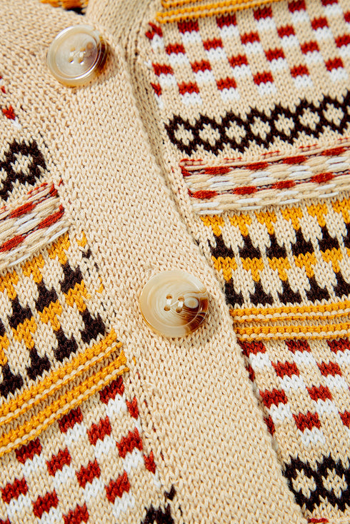 Geometric Print V Neck Button Down Cardigan