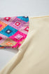 Geometric Printed Patchwork Long Sleeve Round Neck Top