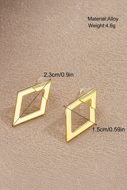 Geometric Rhombus Shape Polished Metal Stud Earrings
