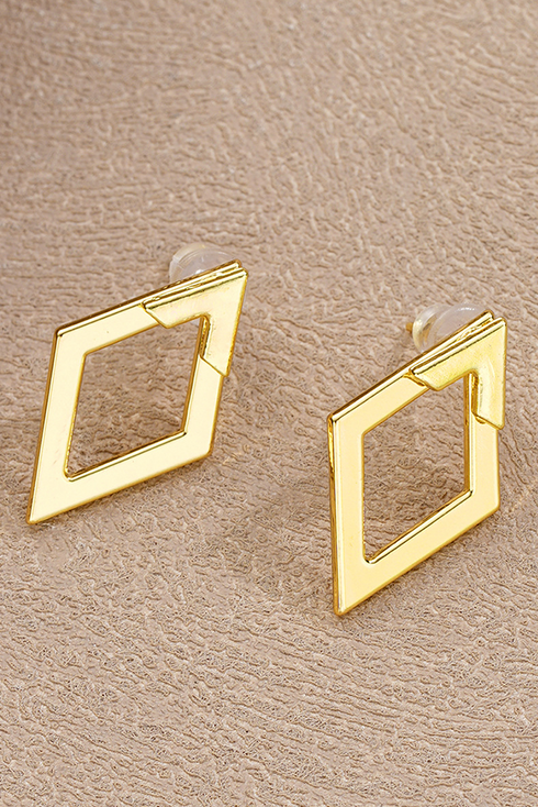 Geometric Rhombus Shape Polished Metal Stud Earrings