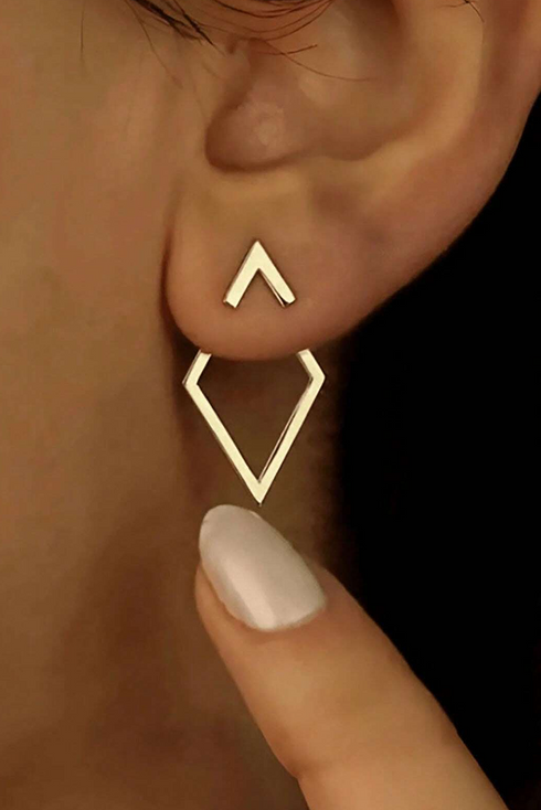 Geometric Rhombus Shape Polished Metal Stud Earrings