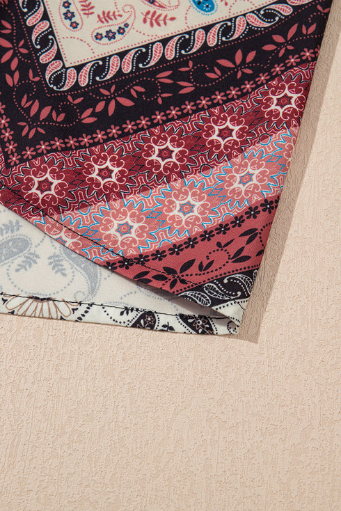 Geometric Scarf Print Lace Trim V-Neck Cami Mini Dress