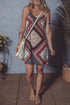 Geometric Scarf Print Lace Trim V-Neck Cami Mini Dress