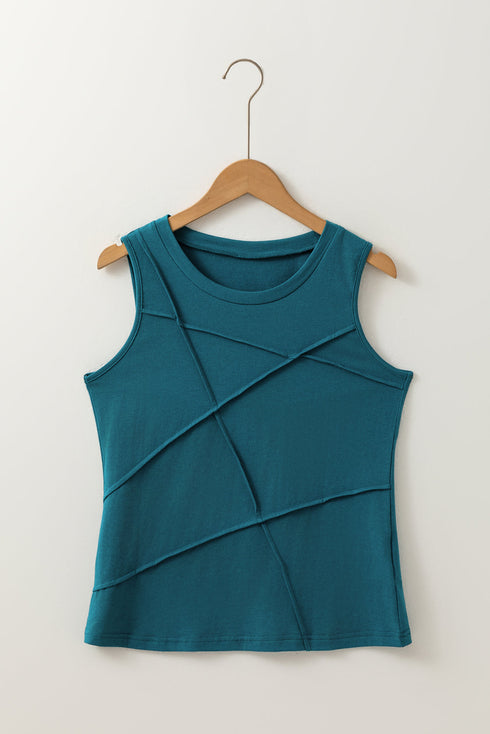 Geometric Seam Detail Soft Brushed Sleeveless Top