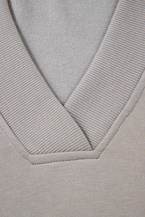 Geometric Sleeve V Neck Relaxed Fit Pullover Sweatshirt