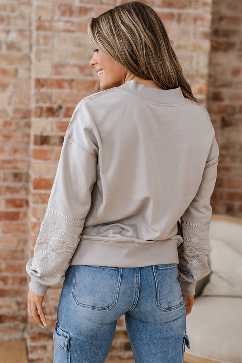 Geometric Sleeve V Neck Relaxed Fit Pullover Sweatshirt