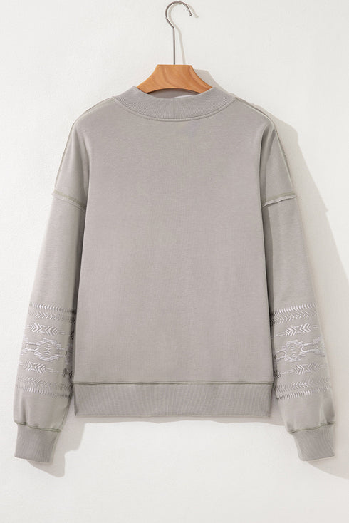 Geometric Sleeve V Neck Relaxed Fit Pullover Sweatshirt
