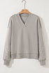Geometric Sleeve V Neck Relaxed Fit Pullover Sweatshirt