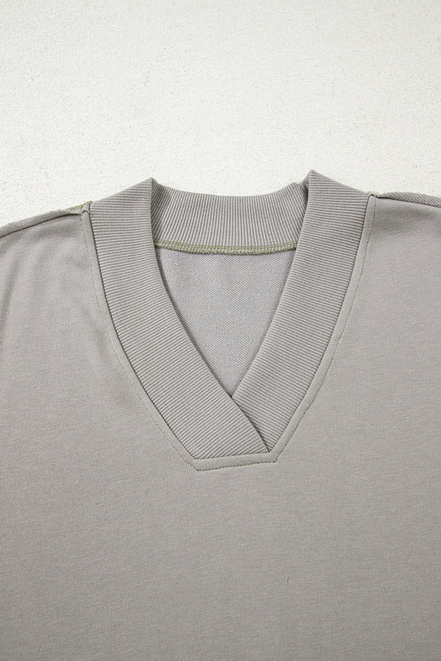 Geometric Sleeve V Neck Relaxed Fit Pullover Sweatshirt