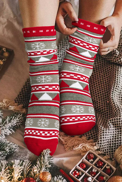 Geometric Snowflake Print Striped Crew Socks