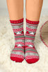 Geometric Snowflake Print Striped Crew Socks