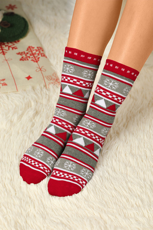 Geometric Snowflake Print Striped Crew Socks