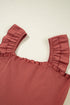 Geometric Stitch Shirred Bodice Ruffled Trim Smocked Mini Dress