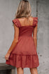 Geometric Stitch Shirred Bodice Ruffled Trim Smocked Mini Dress