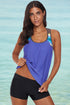 Geometric Strap Ruched Scoop Neck Tankini Top