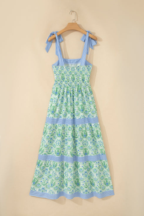 Geometric Striped Patchwork Sleeveless A Line Floral Dress