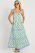 Geometric Striped Patchwork Sleeveless A Line Floral Dress