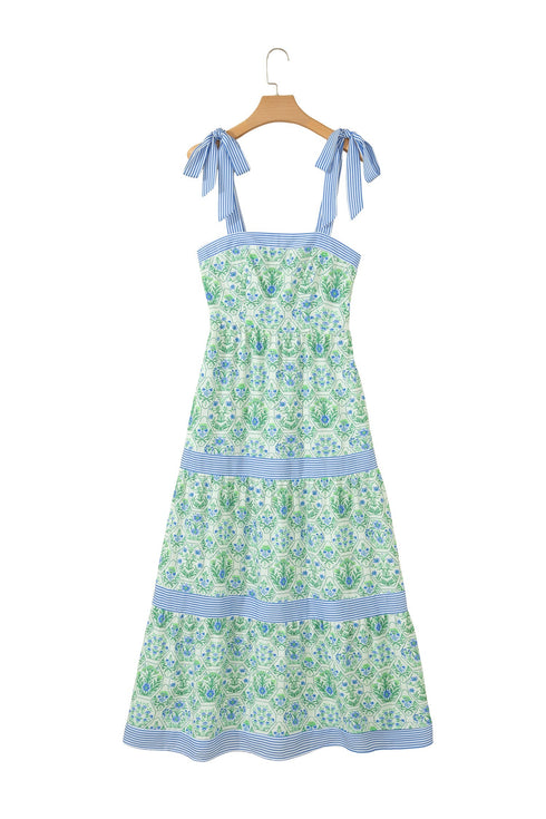 Geometric Striped Patchwork Sleeveless A Line Floral Dress