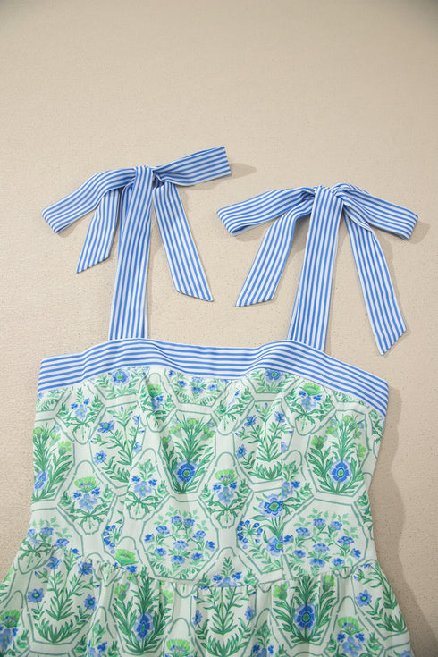 Geometric Striped Patchwork Sleeveless A Line Floral Dress