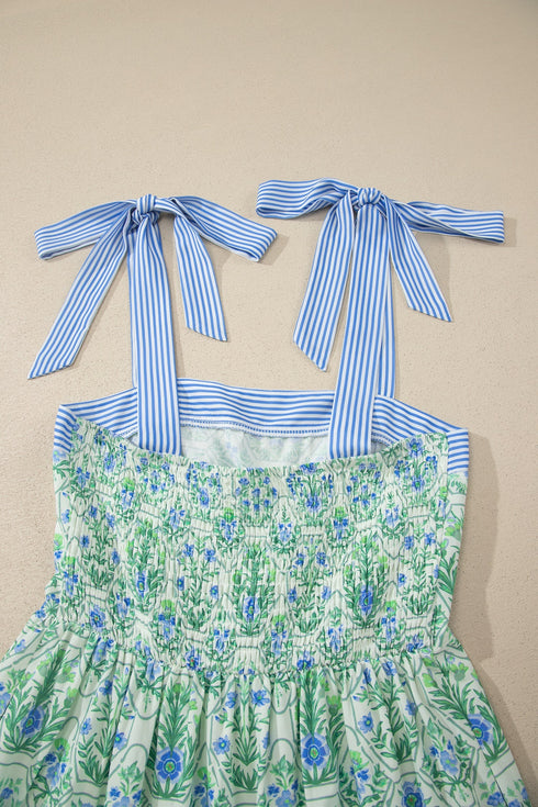 Geometric Striped Patchwork Sleeveless A Line Floral Dress