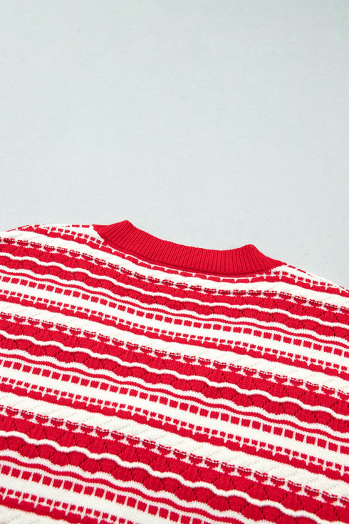 Geometric Striped Pattern V Neck Button Front Cardigan