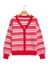 Geometric Striped Pattern V Neck Button Front Cardigan