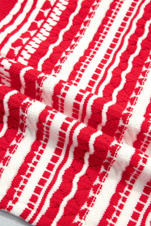 Geometric Striped Pattern V Neck Button Front Cardigan