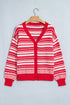 Geometric Striped Pattern V Neck Button Front Cardigan