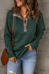 Geometric Texture Plaid Trim Long Sleeve Pullover Sweatshirt