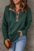 Geometric Texture Plaid Trim Long Sleeve Pullover Sweatshirt