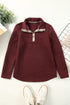 Geometric Texture Plaid Trim Long Sleeve Pullover Sweatshirt