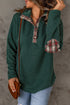 Geometric Texture Plaid Trim Long Sleeve Pullover Sweatshirt