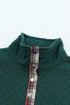 Geometric Texture Plaid Trim Long Sleeve Pullover Sweatshirt