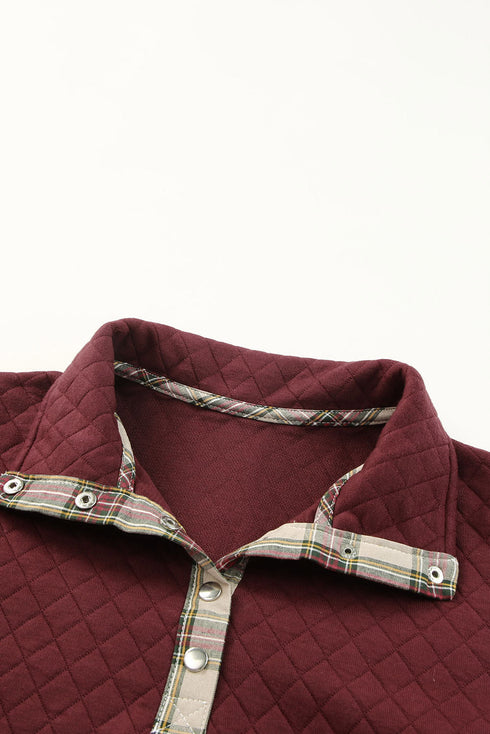 Geometric Texture Plaid Trim Long Sleeve Pullover Sweatshirt