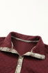 Geometric Texture Plaid Trim Long Sleeve Pullover Sweatshirt