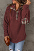 Geometric Texture Plaid Trim Long Sleeve Pullover Sweatshirt