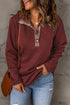 Geometric Texture Plaid Trim Long Sleeve Pullover Sweatshirt