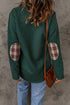Geometric Texture Plaid Trim Long Sleeve Pullover Sweatshirt