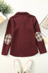 Geometric Texture Plaid Trim Long Sleeve Pullover Sweatshirt