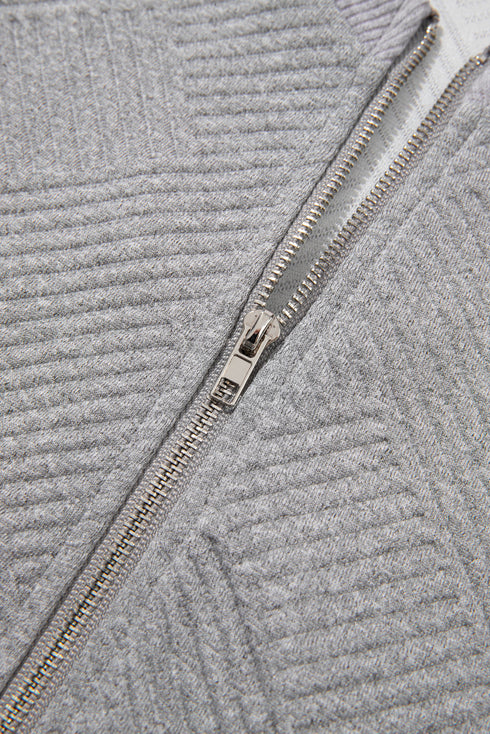 Geometric Textured Half Zip Mock Neck Sweatshirt