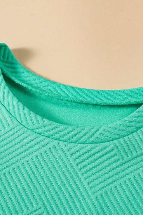 Geometric Textured Knit Cap Sleeve Shift Dress