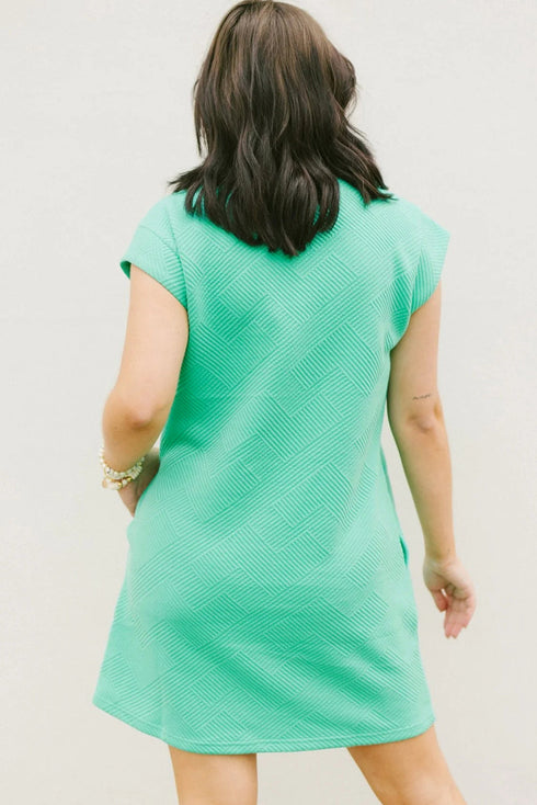 Geometric Textured Knit Cap Sleeve Shift Dress