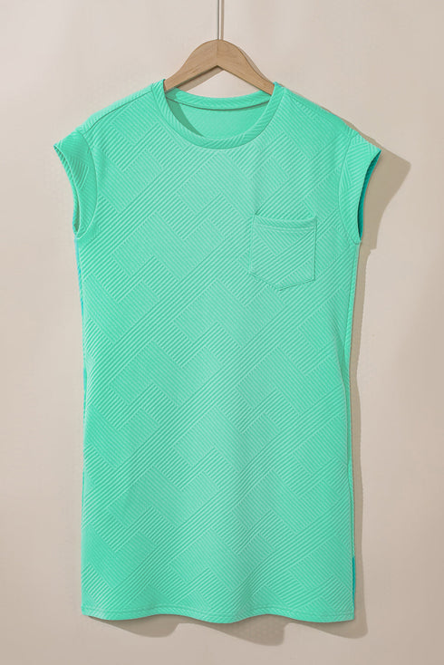 Geometric Textured Knit Cap Sleeve Shift Dress