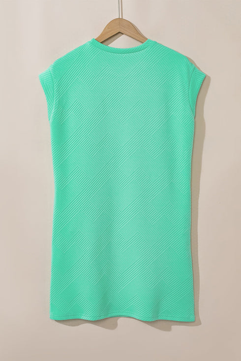 Geometric Textured Knit Cap Sleeve Shift Dress